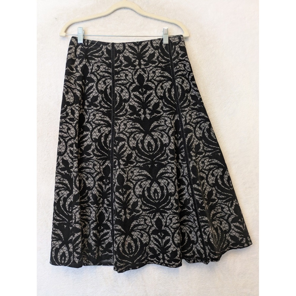 East 5th A-Line Skirt Women's 4 Black Gray Flocked Lace Print Midi Side Zip